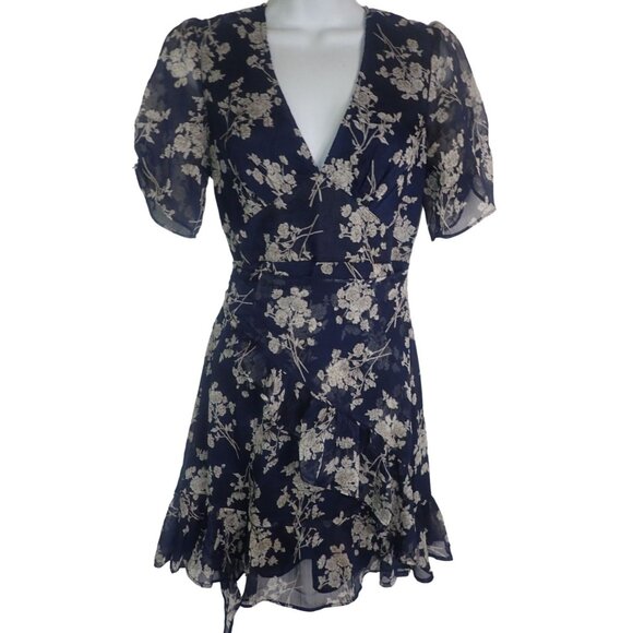 Saints & Secrets Women's‎ Floral Chiffon Wrap Dress Blue Small short Sleeve - Picture 1 of 6
